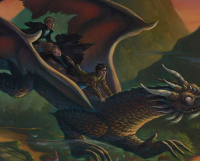 H-H-R sur le dragon aveugle par Mary GrandPré, © Warner Bros.