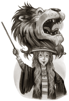 Luna portant sa tête de lion rugissant par Mary GrandPré