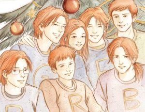 Portrait des enfants Weasley à Noël