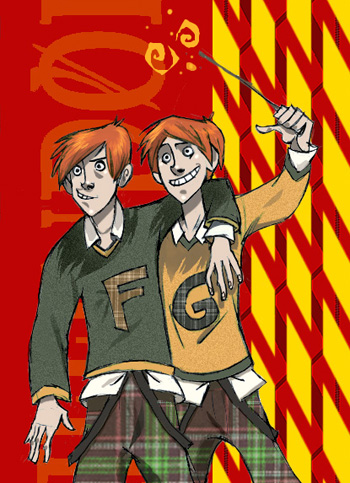 Les jumeaux avec leur pull Weasley